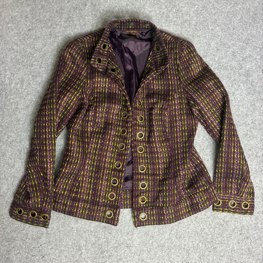 Multiples Tweed Blazer Womens PS Purple Excellent Grommet Detail Metallic Knit